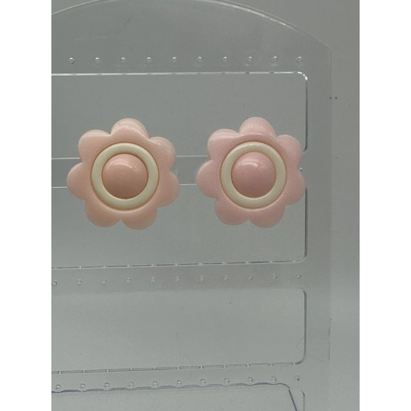 Unbranded Jewelry - Vintage Large Pink Plastic Flower Earrings Pop Art Barbiecore